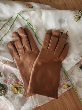 Vintage Brown Leather Gloves Fur Lined 1940s 1950s Made Italy